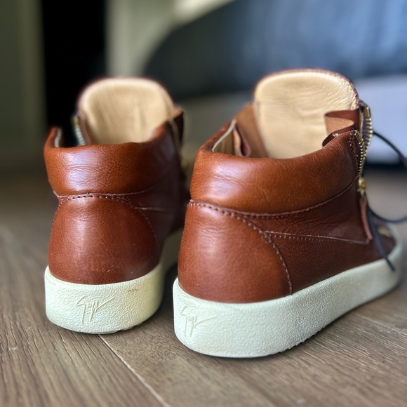 Giuseppe Zanotti Brown Leather Double Zip High Top Sneakers - Picture 3 of 4